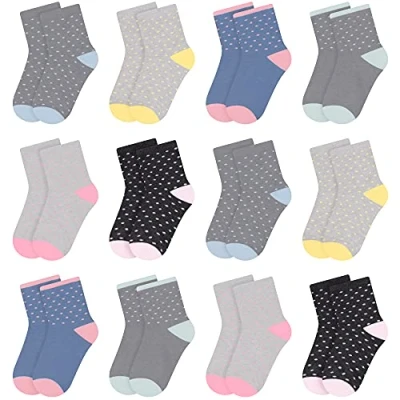 Abbildung von L&amp;K II 12er Kinder Mädchen Socken aus Baumwolle Kleinkind Punkte Muster Kids Sneakersocken mehrfarbig bunt Frühling Herbst 2841 35 38