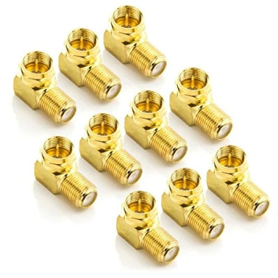 Abbildung von deleyCON 10 Stück Sat Winkel Adapter Set 90 Grad für Koaxialkabel F Winkelstecker Winkeladapter Buchse 7mm Kabel Kupplung Vergoldet