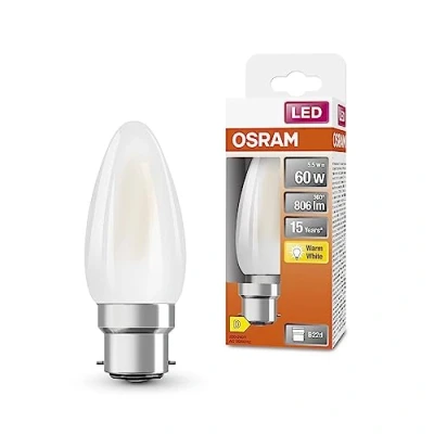 Abbildung von OSRAM LED Star Classic B60 Lampe für B22d Sockel, Kerzenform, mattes Glas, 806 Lumen, warmweiß (2700K), Ersatz herkömmliche 60W Glühbirnen, nicht dimmbar, 1er Pack