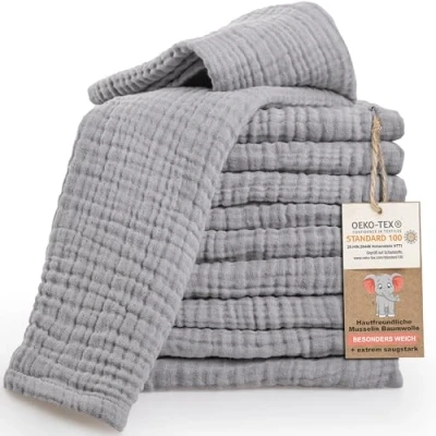 Abbildung von LAYNENBURG 10er Set Premium Spucktücher Baby aus extra weichem Musselin 100% Baumwolle 30x50cm Oeko Tex 100 tücher als Mulltücher, Mullwindeln oder Stoffwindeln (grau)