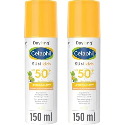 Abbildung von Cetaphil SUN Kids Liposomale Sonnenlotion SPF 50+, 2x150ml, Feuchtigkeitsspendender Sonnenschutz im Pumpspender für empfindliche Baby Kinderhaut, Leicht verteilbare Sonnencreme, Extra wasserresistent