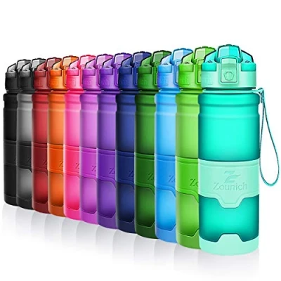Abbildung von ZOUNICH Trinkflasche Sport BPA frei Kunststoff Sporttrinkflaschen für Kinder Schule, Joggen, Fahrrad, öffnen mit Einer Hand Trinkflaschen Filter, Smaragd, 17oz/500ml