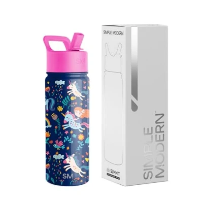 Abbildung von Simple Modern Trinkflasche Kinder mit Strohhalm Sport Isolierte Edelstahl Kindertrinkflasche für Kleinkinder Jungen und Mädchen Summit 530ml Unicorn Rainbows