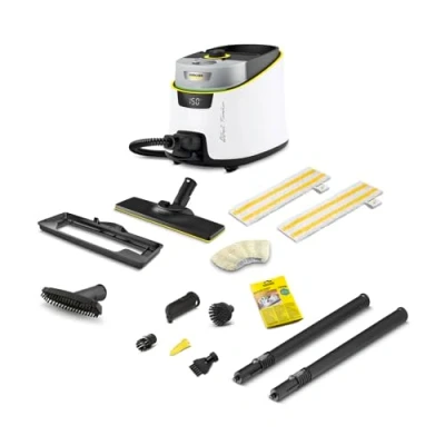 Abbildung von Kärcher Dampfreiniger SC 5 Deluxe Signature Line, 4 Bar, ca 130 m² Flächenleistung, 2250 W Heizleistung, in 3 min aufgeheizt, mit Teppichgleicher, Weiß
