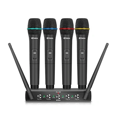 Abbildung von D Debra Mikrofon Kabellos,AU400 Wireless Microphone System,UHF 4 Handheld Microphone,Stabile Übertragungsdistanz von 100M,für Hochzeit Party Kirche Vortrag Bühne Reden Konferenz(4 Handmikrofon(A))