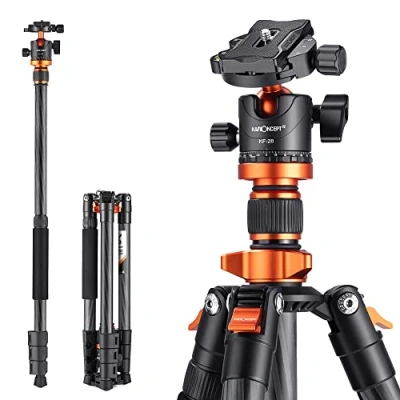 Abbildung von K&amp;F Concept Carbon Stativ Kamera Stativ, kompaktes D254C1(SA254C4) Reisestativ Kamera, Tripod mit Einbeinstaiv Funktion für Spiegelreflexkamera