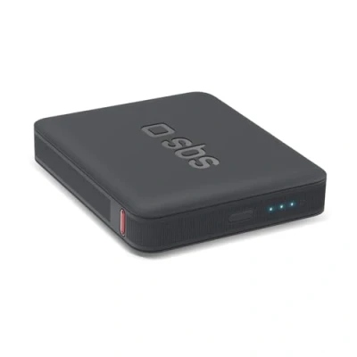 Abbildung von SBS Powerbank 5000 mAh klein und kompakt, USB C Power Delivery, 10W, optimal für Smartphones, iPhone, Tablets, Lautsprecher, Ohrhörer, Kindle, schwarz