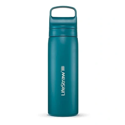 Abbildung von LifeStraw Go Series Doppelwandige BPA freie vakuumisolierte 530 ml Edelstahl Wasserfilterflasche für Reisen und den täglichen Gebrauch; Laguna Teal