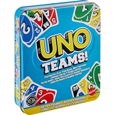 Abbildung von Mattel Games UNO Teams Kartenspiele für Kinder, Erwachsene und Familienabende, Partys Reisen mit Sonderregeln das Spielen in Zweierteams, JDM40