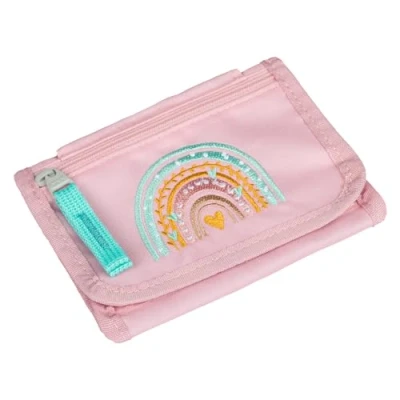 Abbildung von Baagl Brustbeutel Kinder Geldbörse für Mädchen Geldbeutel, Mini Portemonnaie, Kleingeld Münzbörse (Regenbogen Rosa)