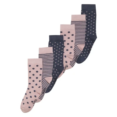 Abbildung von Ewers Punkte Ringel 6 PACK Socken für Kinder, Größe: 23 26, Wildrose/tinte