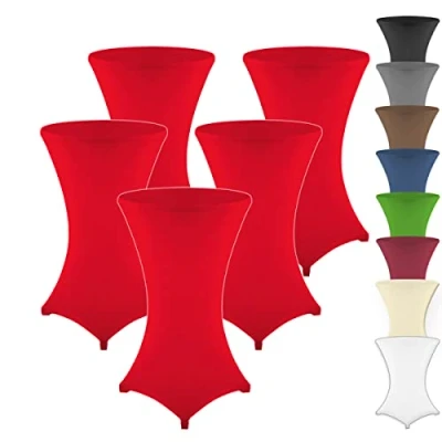 Abbildung von Gräfenstayn 5er Set Stretch Stehtischhusse Diana mit Öko Tex Siegel, Verstärkung im Fußbereich Ø60 65cm / Ø70 75cm Ø80 85cm (Rot, 85cm)