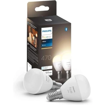 Abbildung von Philips Hue White E14 Luster Doppelpack 2x470lm, dimmbar, warmweißes Licht, steuerbar via App, kompatibel mit Amazon Alexa (Echo, Echo Dot)