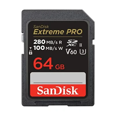 Abbildung von SanDisk Extreme PRO SDXC UHS II Speicherkarte V60 64 GB (280 MB/s, 6K, 4K UHD, U3, C10, Rescue Deluxe)