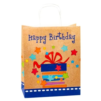 Abbildung von TSI Geschenktüten aus Kraftpapier Happy Birthday, 6er Packung, Größe: Groß (HxBxT 32 x 26 13,5 cm), Art. Nr. 88315