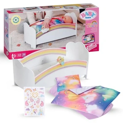 Abbildung von BABY born Regenbogenbett, Puppenbett mit Regenbogenlichtern und beruhigender Einschlafmelodie inkl. Wendebettwäsche, 835999 Zapf Creation