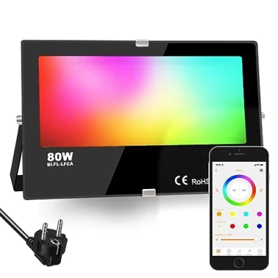 Abbildung von iLC RGB LED Strahler 80W, RGBW Farbwechsel Flutlicht entspricht 800 W, 16 million Farben Gruppierung Timer, 2700K Warmweiß, Wasserschutzart IP66 Außen Innen