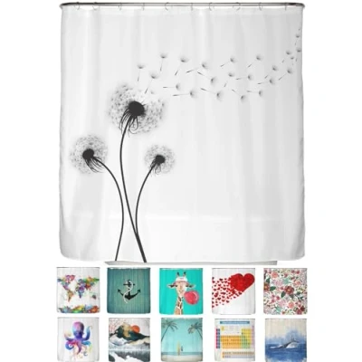 Abbildung von arteneur® Pusteblume Schwarz und Weiß Anti Schimmel Duschvorhang 180x200 Öko Tex Standard 100 Beschwerter Saum, Blickdicht, Wasserdicht, Waschbar, 12 Ringe
