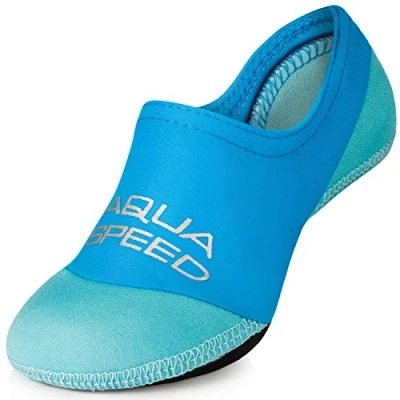 Abbildung von Aqua Speed Aquasocken Kinder Water Socks Kids Tauchsocken Junge Neoprensocken Barfuß Aquaschuhe Socken Baden Schwimmsocken Neopren Schnorcheln Gr. 28 29, Blau Hell Neo
