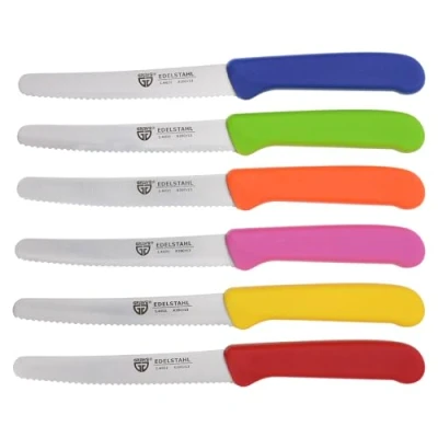 Abbildung von GRÄWE Tafelmesser 6 Stück, Messerset zum Schneiden, 6er Pack Brötchenmesser, Frühstücksmesser mit einseitigem Wellenschliff, Brotmesser, scharfe Messer für Brotzeit, 21 cm Bunt