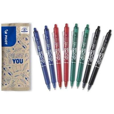 Abbildung von PILOT FriXion Clicker 0.7 8 Stück Farben 2x Blau/Schwarz/Rot/Grün Radierbarer, nachfüllbarer Gel Tintenroller mit Druckmechanik und thermosensitiver Tinte, mittlere Spitze