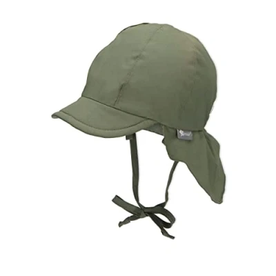 Abbildung von Sterntaler Schirmmütze Nacken Unisex Baby und Kinder Mütze mit Nackenschutz einsteckbaren Ohrenklappen UV Schutz 50+ Sommermütze zum Binden Popeline (Bio) Kopfbedeckung mattgrün, Größe 47