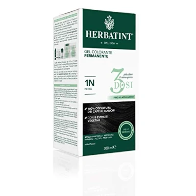 Abbildung von Herbatint Permanentes Farbgel 3 Dosen, 300 ml 1 N Schwarz, ohne Ammoniak, für empfindliche Haut, 100% Abdeckung weißes Haar, mit 8 natürlichen Bio Extrakten