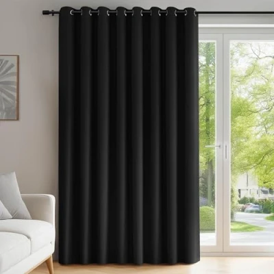 Abbildung von Deconovo Vorhang Blickdicht mit Ösen Gardinen Kinderzimmer Verdunkelungsvorhang Dicke Thermovorhang Kälteschutz Thermogardine Hitzeschutz, 214x254 cm(HöhexBreite), Schwarz, 1 Stück