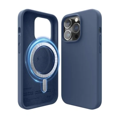 Abbildung von elago Magnetische Silikonhülle Kompatibel mit iPhone 14 Pro Hülle (6.1&quot;), MagSafe Alles Zubehör, Eingebaute Magnete, Premium Flüssigsilikon, Schutzhülle (Dunkelblau)