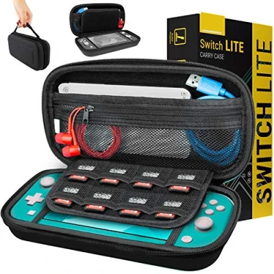 Abbildung von Orzly Tragetasche kompatibel mit Nintendo Switch Lite (2019) Aufbewahrungstasche Hartschalen Case/Hülle/Schutzhülle für die Verwendung der Konsole &amp; Accesoires SCHWARZ