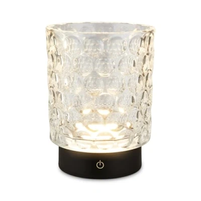 Abbildung von BRILONER LED Tischlampe kabellos IP44 mit Glaskorpus, Touchdimmbar in Stufen, Akku &amp; Lichtquelle tauschbar, Nachttischlampe, Dekolampe, Tischleuchte, Wohnzimmer, Kinderzimmer, 15x11 cm, Klar