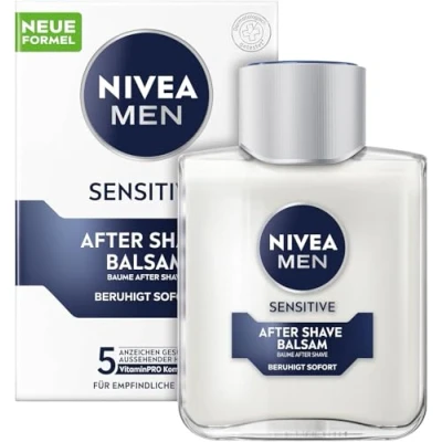 Abbildung von NIVEA MEN Sensitive After Shave Balsam, Gesichtspflege nach der Rasur für empfindliche Männerhaut, beruhigende Pflege zur Linderung von Hautirritationen (100 ml)