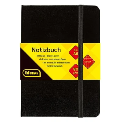 Abbildung von Idena 209282 Notizbuch DIN A6, kariert, Papier cremefarben, 192 Seiten, 80 g/m², Hardcover in schwarz, 1 Stück