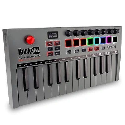Abbildung von RockJam Go 25 Key USB &amp; Bluetooth MIDI Keyboard Controller With 8 Backlit Drum Pads, Knobs