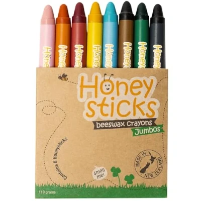 Abbildung von Honeysticks Wachsmalstifte aus 100% reinem Bienenwachs (8er Pack, die Dünnen), natürlich, sicher für Babys, Kleinkinder und Kinder, handgemacht Neuseeland, geeignet ältere Kinder