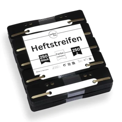 Abbildung von perfect line 250 Heftstreifen (10x25 Stk.), Schwarz, recycelbarer Kunststoff, MADE IN GERMANY