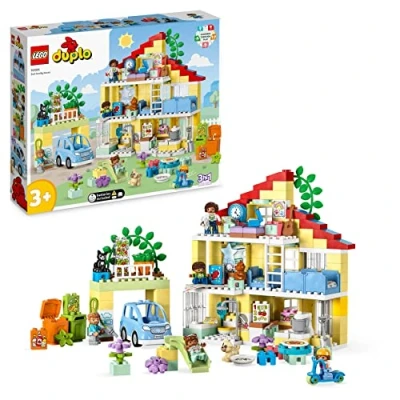 Abbildung von Lego 10994 DUPLO 3 in 1 Familienhaus, Puppenhaus aus Bausteinen mit Push&amp;Go Auto, 5 Figuren, 2 Tieren und Spielzeug Lampe, Spielhaus Geschenk für Kleinkinder, Mädchen Jungen ab Jahren