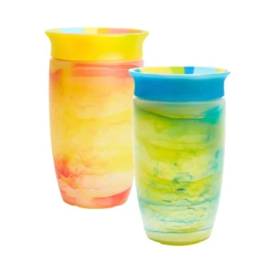 Abbildung von Munchkin Miracle 360 12+ Month 10oz Baby Sippy Cups (2 Pack). Free Flow Beaker for Toddlers. Trainer Cup, BPA Free, Spill Dishwasher Safe Water Bottle with Easy Grip Handles. (Blue/Yellow)
