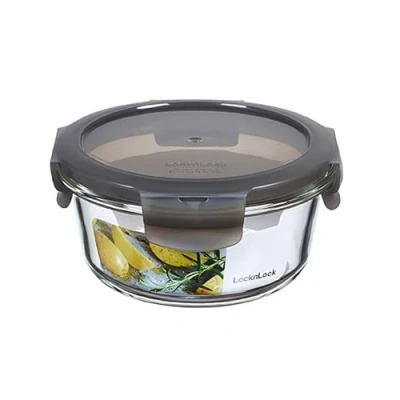 Abbildung von LocknLock OVEN GLASS Frischhaltedosen Glas mit Deckel 380 ml Rund, Ø130 x 65 mm Kühlschrank, Gefriertruhe &amp; Spülmaschine Borosilikat bis 400C ofenfest Mikrowellengeschirr