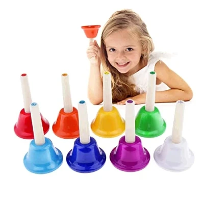 Abbildung von Alnicov Musik Handglocke, Rhythmus Band Kinder Spielen Handglocken, 8 Sound, Farben Musikglocke Für Kinder, Senior, Lehrer, Schreibtischglocke Metall Handglocken Set (Ein Satz Von Noten)