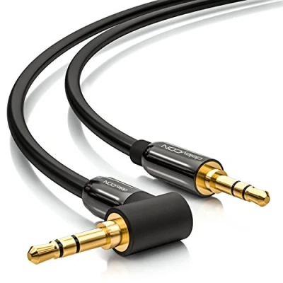 Abbildung von deleyCON 5m Klinkenkabel 3,5mm AUX Kabel Stereo Audio Klinkenstecker 1x 90 gewinkelt für PC Laptop Handy Smartphone Tablet KFZ HiFi Receiver Schwarz