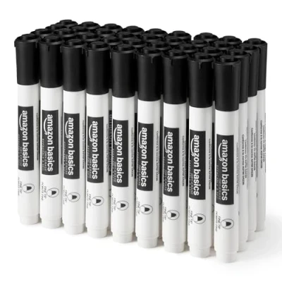 Abbildung von Amazon Basics Whiteboard Marker, geruchsarm, trocken abwischbar, feine Spitze, Schwarz, 36 Stück