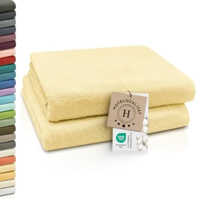 Abbildung von ZOLLNER 2er Set Badetücher weiche und saugstarke Duschtücher waschbar bis 95C Baumwolle 100x150 cm in gelb
