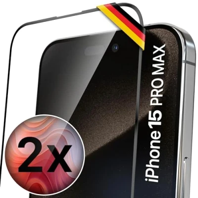 Abbildung von UTECTION Neue Perfekte Passform &gt; 2X Full Screen Schutzglas für iPhone 15 PRO MAX Deutscher Anbieter &amp; Support Kinderleichte Anbringung, ultimative Glashärte Langzeitschutz, 2 Stück