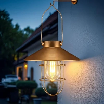 Abbildung von pearlstar Solarlaterne für Außen Hängend Vintage Metall Solarleuchten Gartenleuchte mit Warmen LED Lampen Outdoor Garten Hof Terrasse Baumdekoration, Solar Landschaftsbeleuchtung, Kupfer (Kupfer)