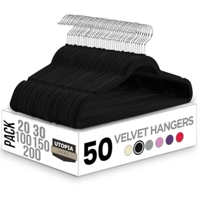 Abbildung von Utopia Home Premium Samt Kleiderbügel 50er Pack rutschfeste &amp; langlebige Schwarze mit 360 Grad drehbarem Haken Hochbelastbare