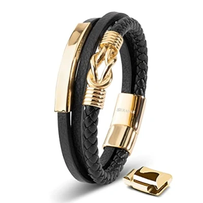 Abbildung von SERASAR Lederarmband Herren 23cm Gold Männer Armband Leder Armreif Lederband Herrenarmreif Armschmuck Schmuck Herrenschmuck Flecht Wickelarmband Kette Leather Bracelet