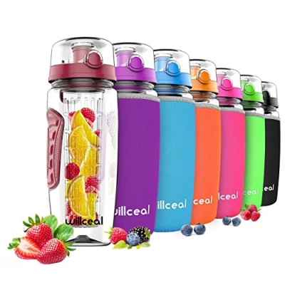 Abbildung von willceal Wasserflasche mit Fruchteinsatz 945 ml Hochwertig und beständig Groß, BPA frei, aus Tritan Aufklappbarer Deckel Tragegriff Auslaufsicheres Design