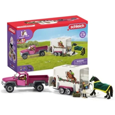 Abbildung von schleich 42346 HORSE CLUB Pick up mit Anhänger für Pferde, 38 Teile Spielset Pferde Figur, 2x menschliche Figur &amp; Zubehör, Spielzeug Kinder ab 5 Jahren