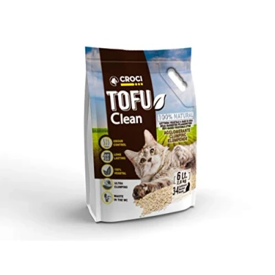 Abbildung von Croci Tofu Clean Litter 6L Klumpende Katzenstreu, biologisch abbaubar, spült in der Toilette, 100 % pflanzlich, langanhaltender geruchshemmender Sand